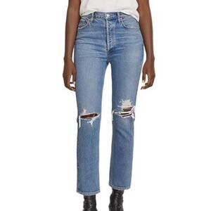 Anine Bing NWT Gabe Mid Rise Ankle Skinny Jeans Size 24 Distressed Light Blue